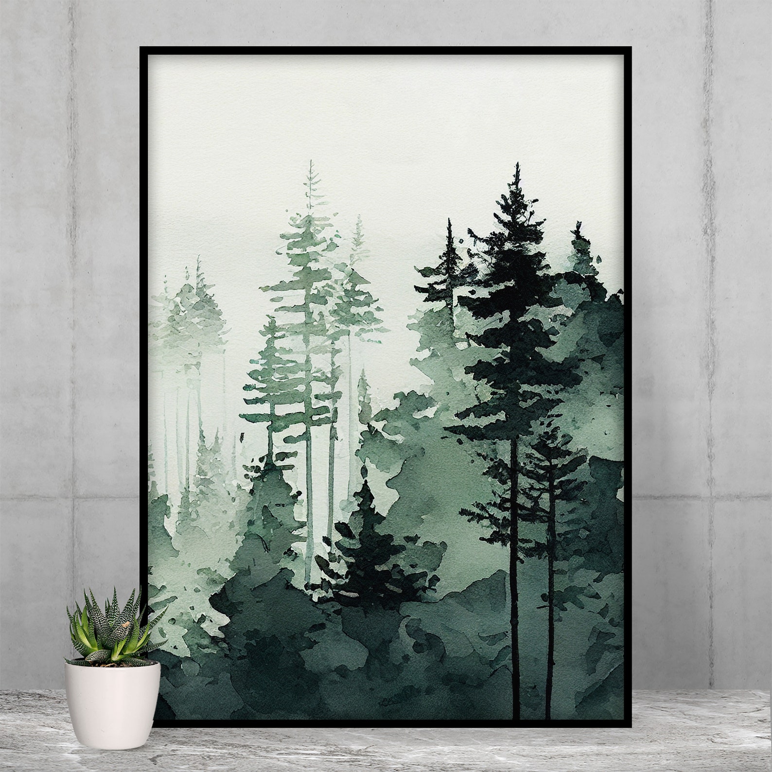 Sage Green Forest Wall Art Abstract Mountain Print Set 3 Etsy