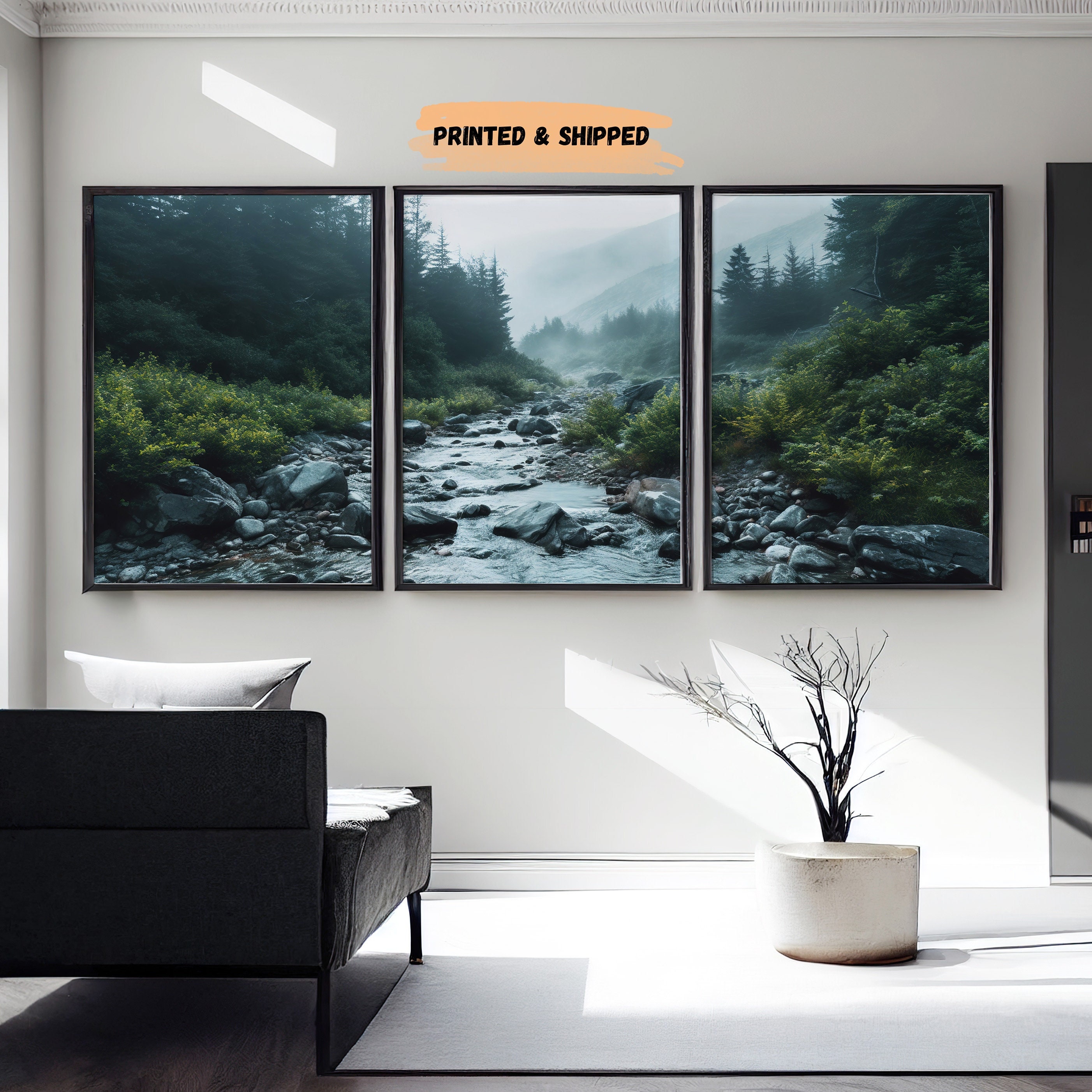 Lakelz Decor 3 Piece Deep Green Forest Wall Art, Nature Scenery Photography, Modern Home Decor, Sage Green Artwork, Large Canvas Prints