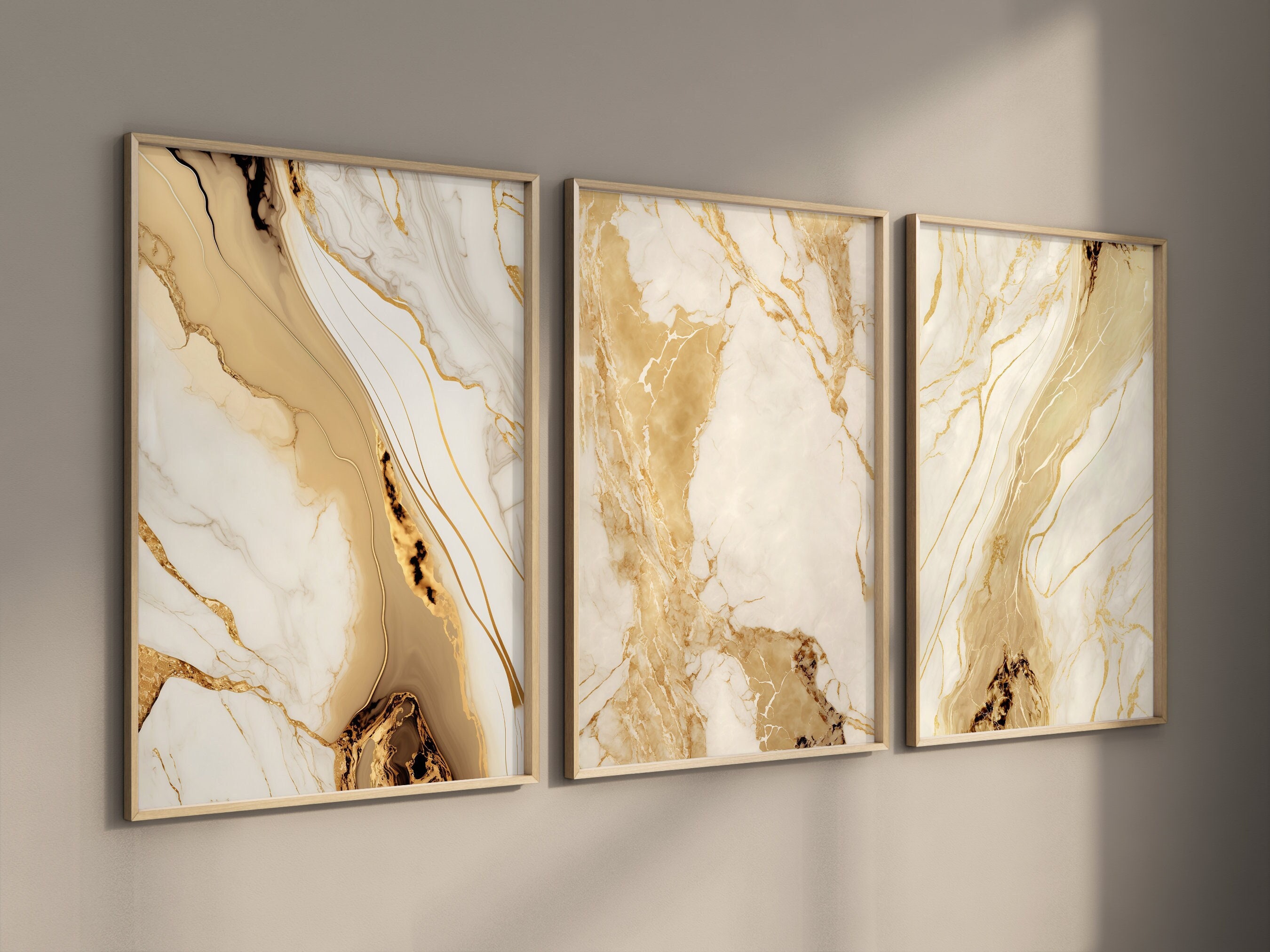 Beige & Gold Wall Printable, Marble Wall Prints, Set of 3, Beige Bedroom Wall Art, Beige Wall Decor, Beige and Gold, Living Room Decoration