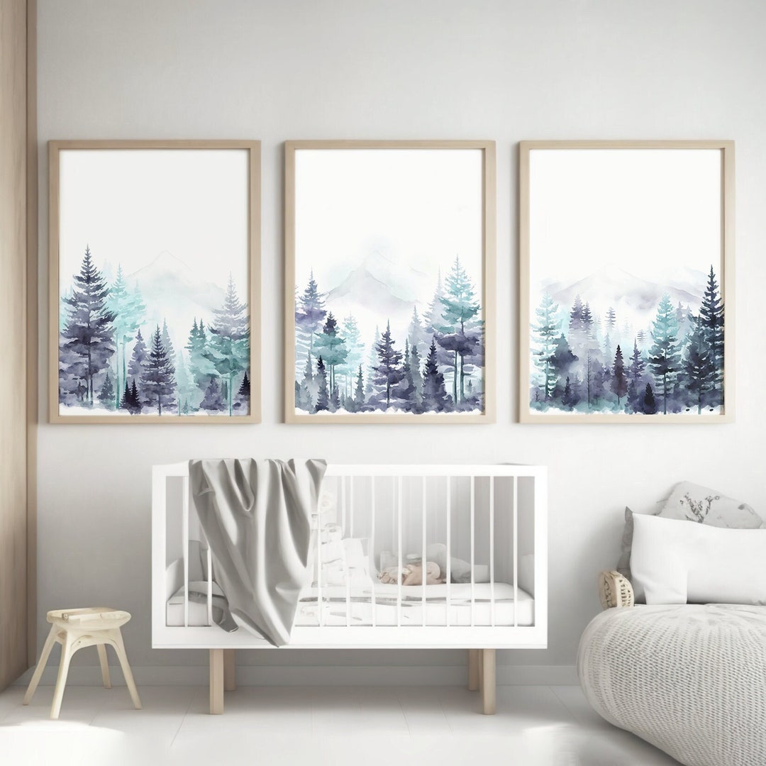 Mountain Nursery Decor Printable, Set of 3, Nursery Wall Art, Tree ...