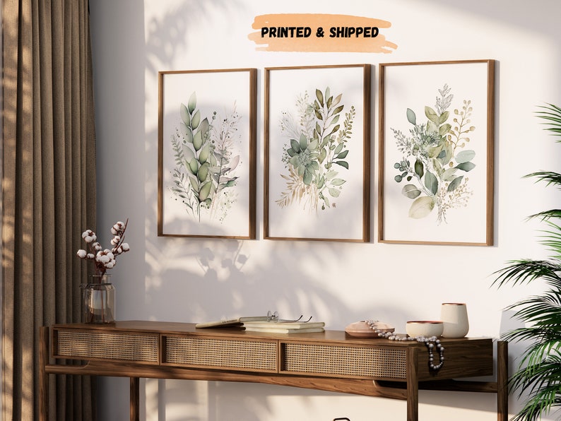 Sage Green Watercolor Botanical Prints Set of 3 Beige Wild - Etsy