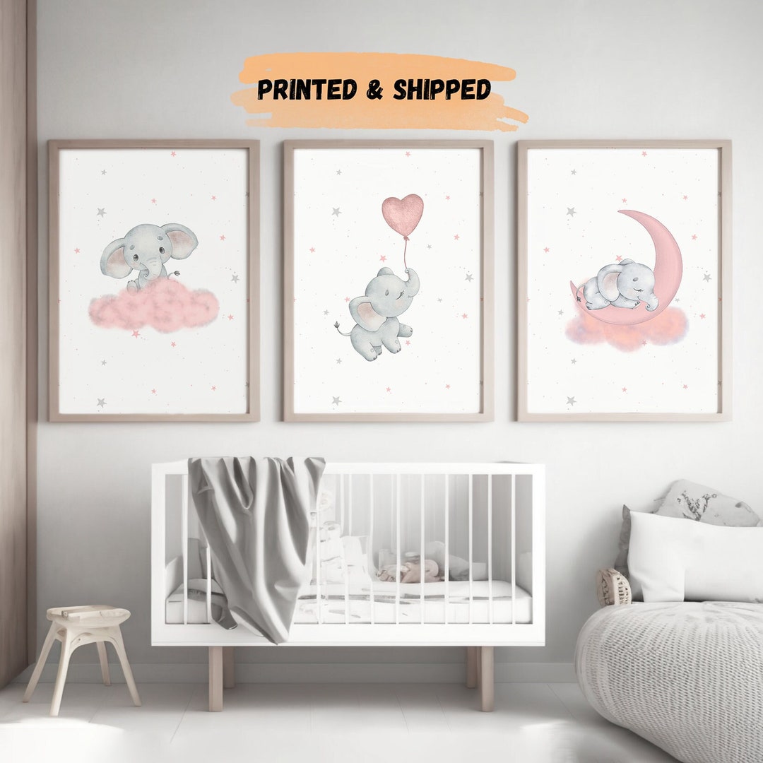Nursery Decor Girl Print, Nursery Decor Girl, Set of 3, Pink Elephant ...