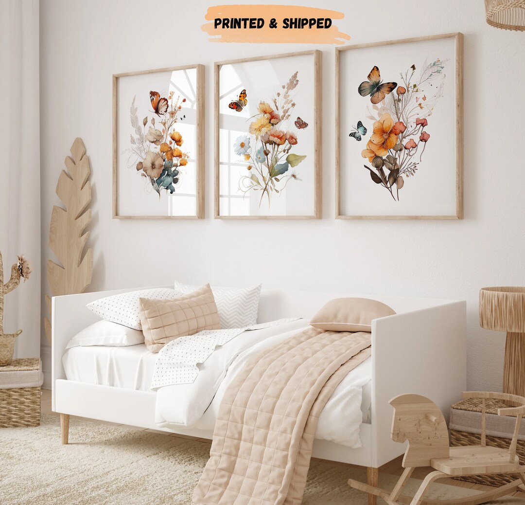 Boho Wildflower Wall Prints, Set of 3, Bright Floral Prints, Watercolor ...