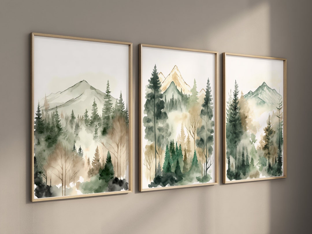 Mountain Forest Nursery Decor Printable, Set of 3, Nursery Wall Art ...