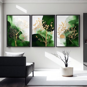 Emerald & Gold Botanical Art Shapes Abstract Wall Art Set of - Etsy