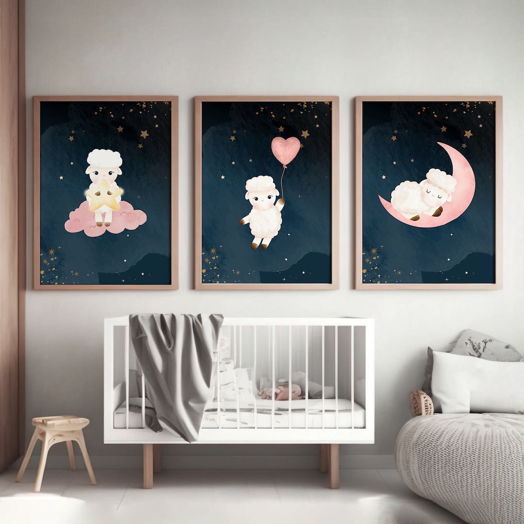 Nursery Decor Girl Pink, Nursery Decor Girl, Set of 3, Sheep Nursery ...