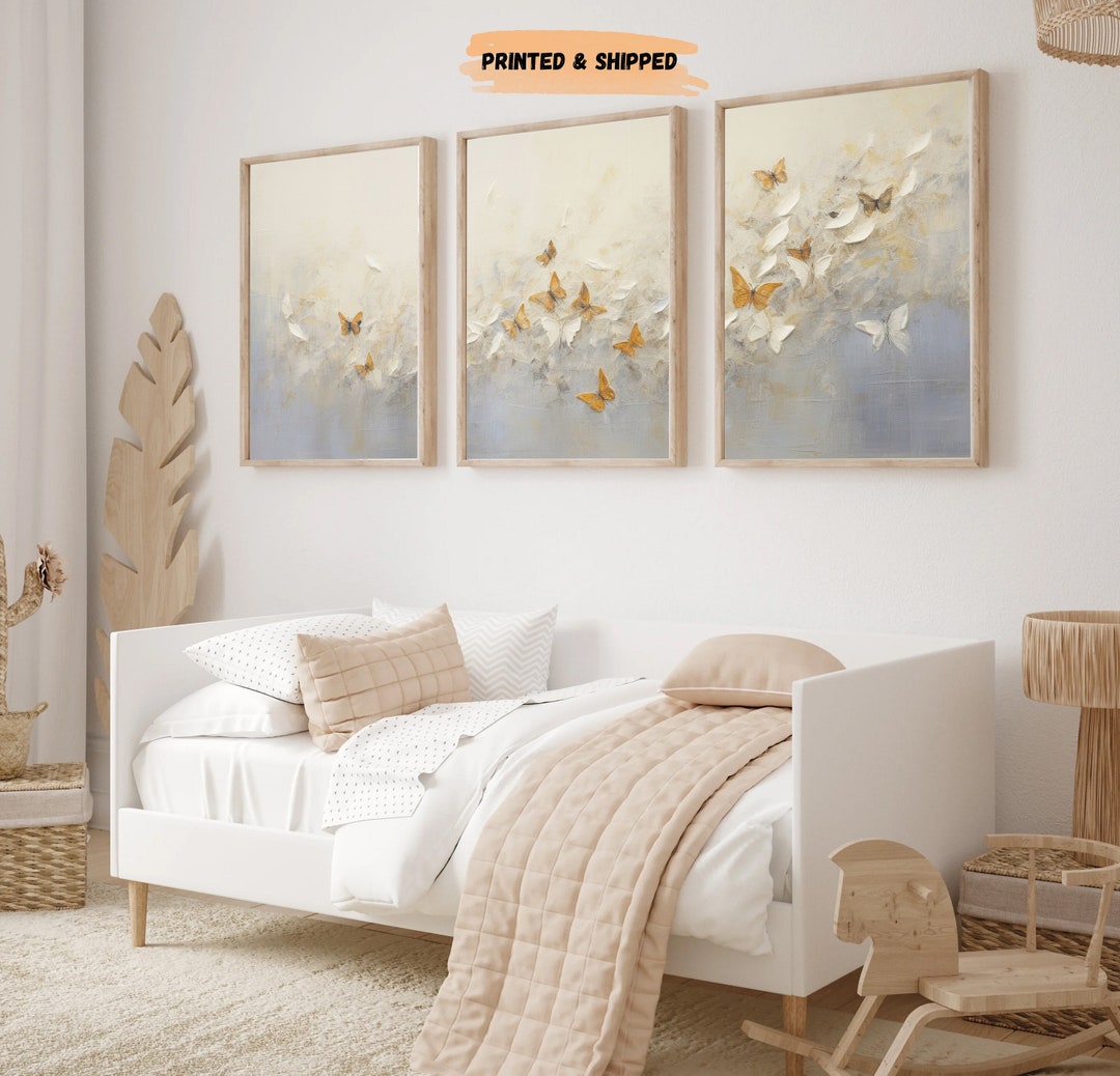 Lakelzdecor 3 Piece Beige Butterfly Wall Art, Printed Wall Decor, Ombre ...