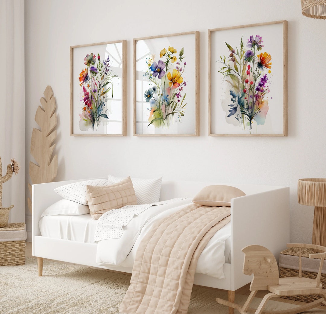 Colorful Flower Art, Set of 3, Bright Floral Prints, Digital Download