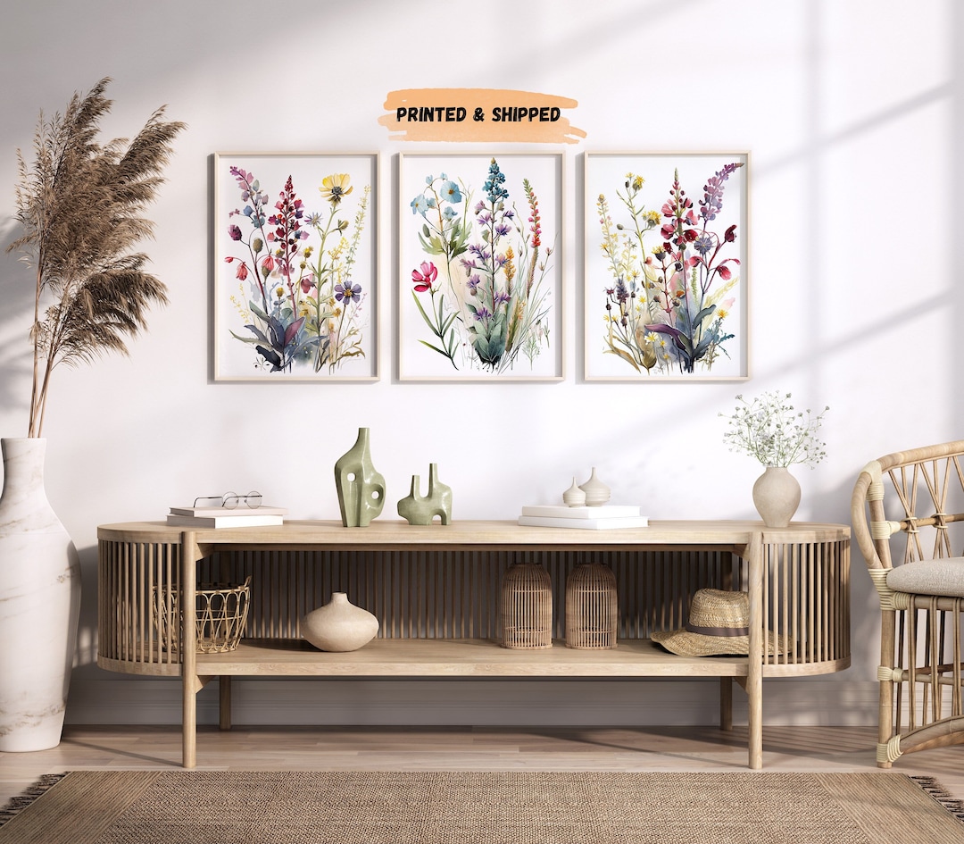 Colorful Wildflower Wall Prints, Set of 3, Bright Floral Prints ...