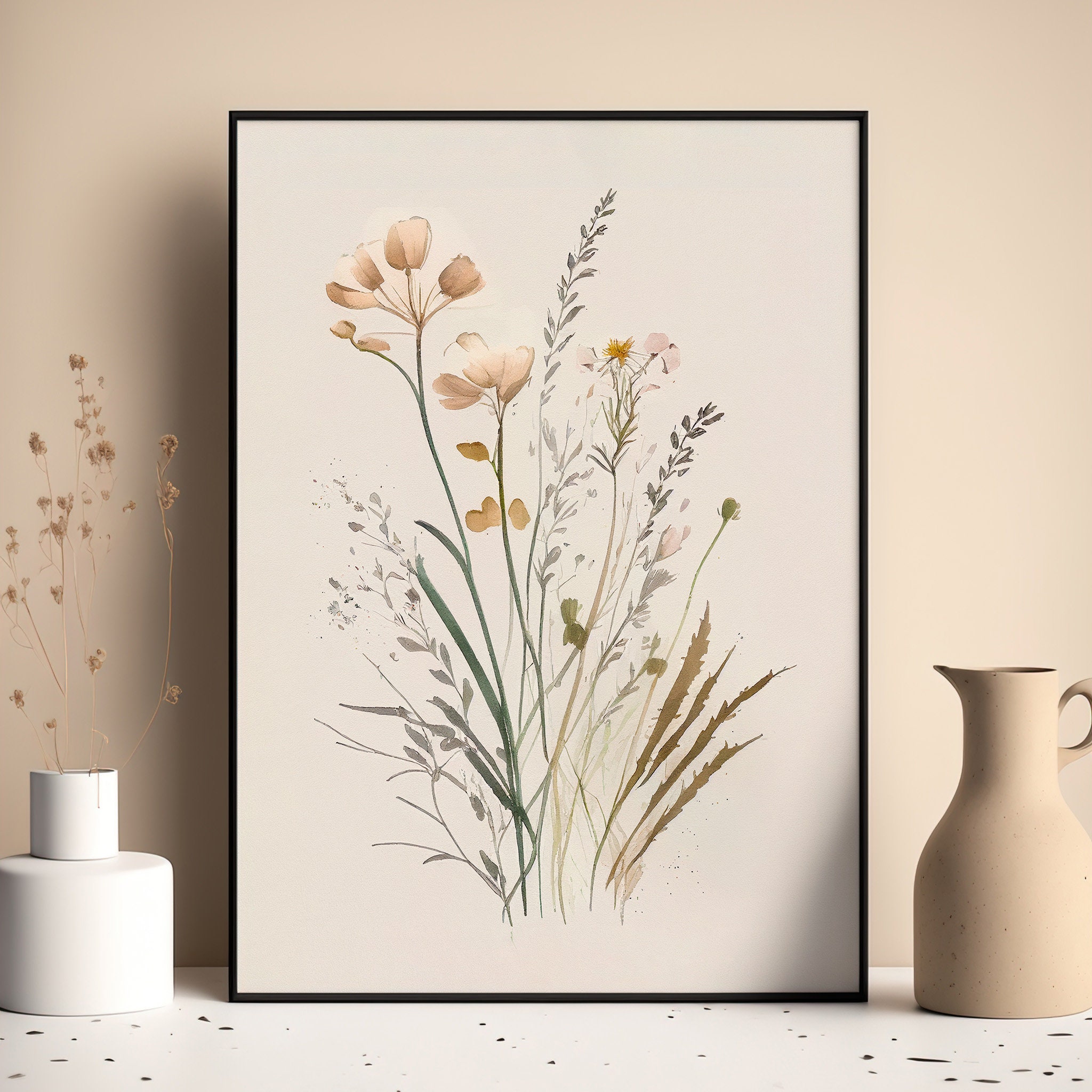 Boho Wildflower Wall Art Printable, Set of 3, Neutral Floral Prints ...