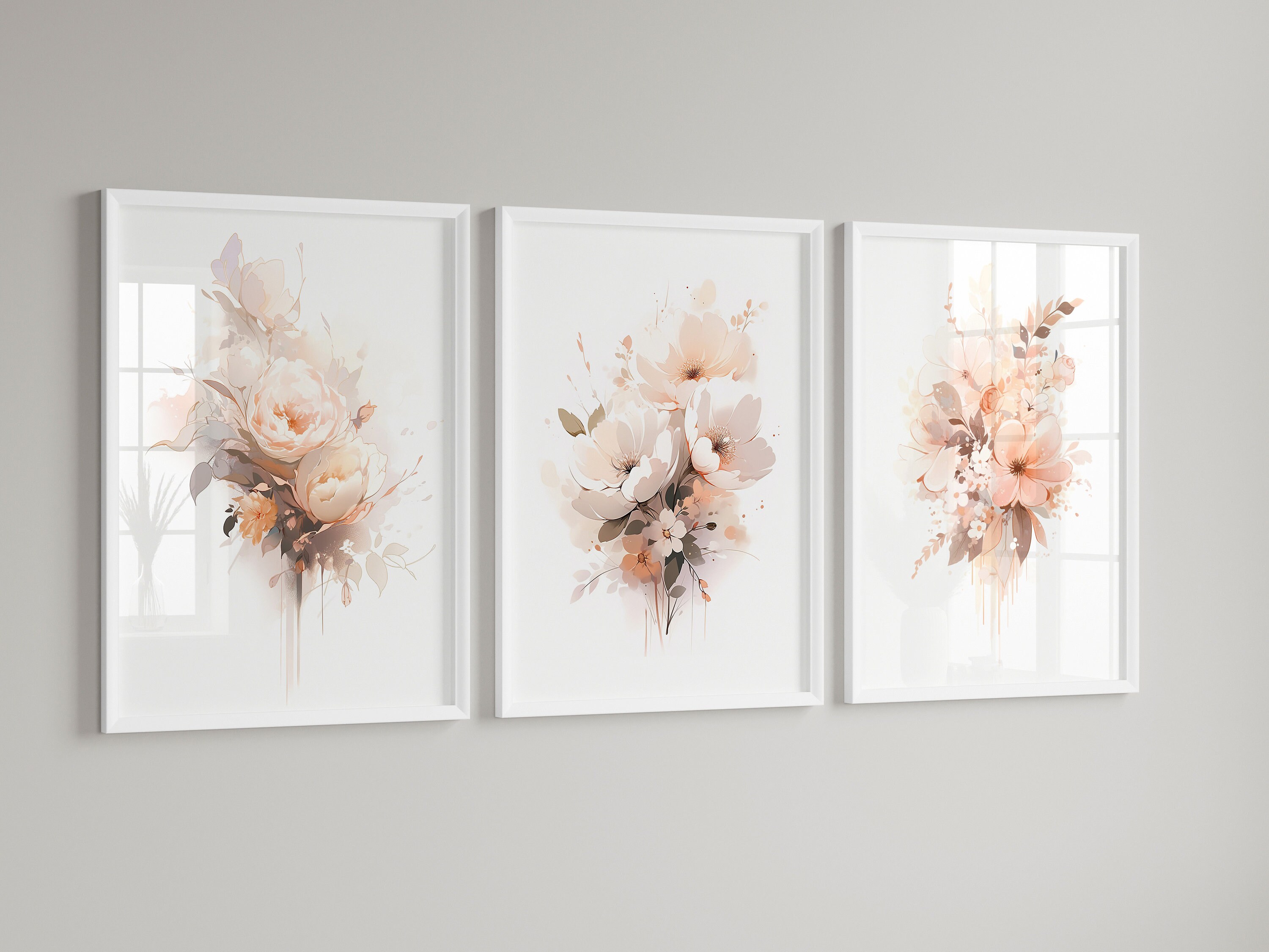Lakelzdecor Blush Pink Flower Art, Set of 3, Bright Floral Prints ...