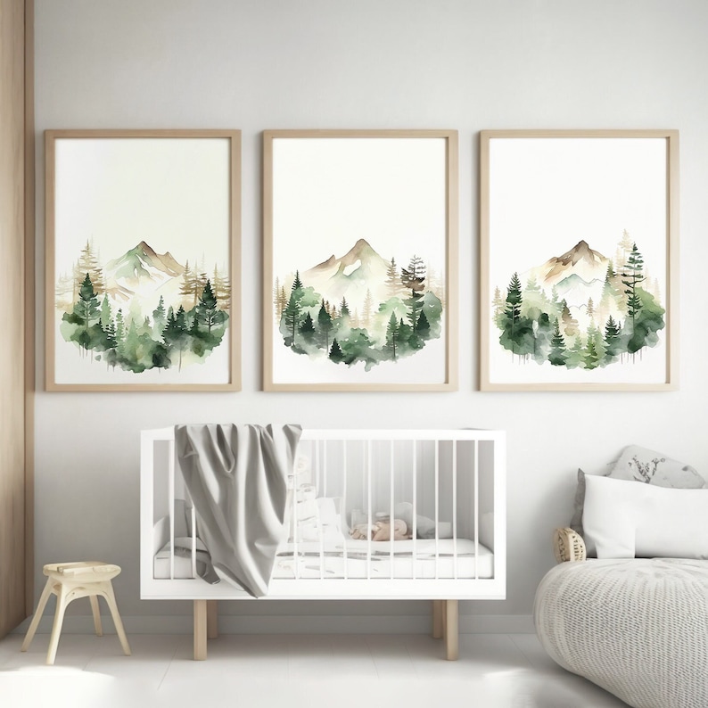 Mountain Forest Nursery Decor Printable Set of 3 Nursery - Etsy