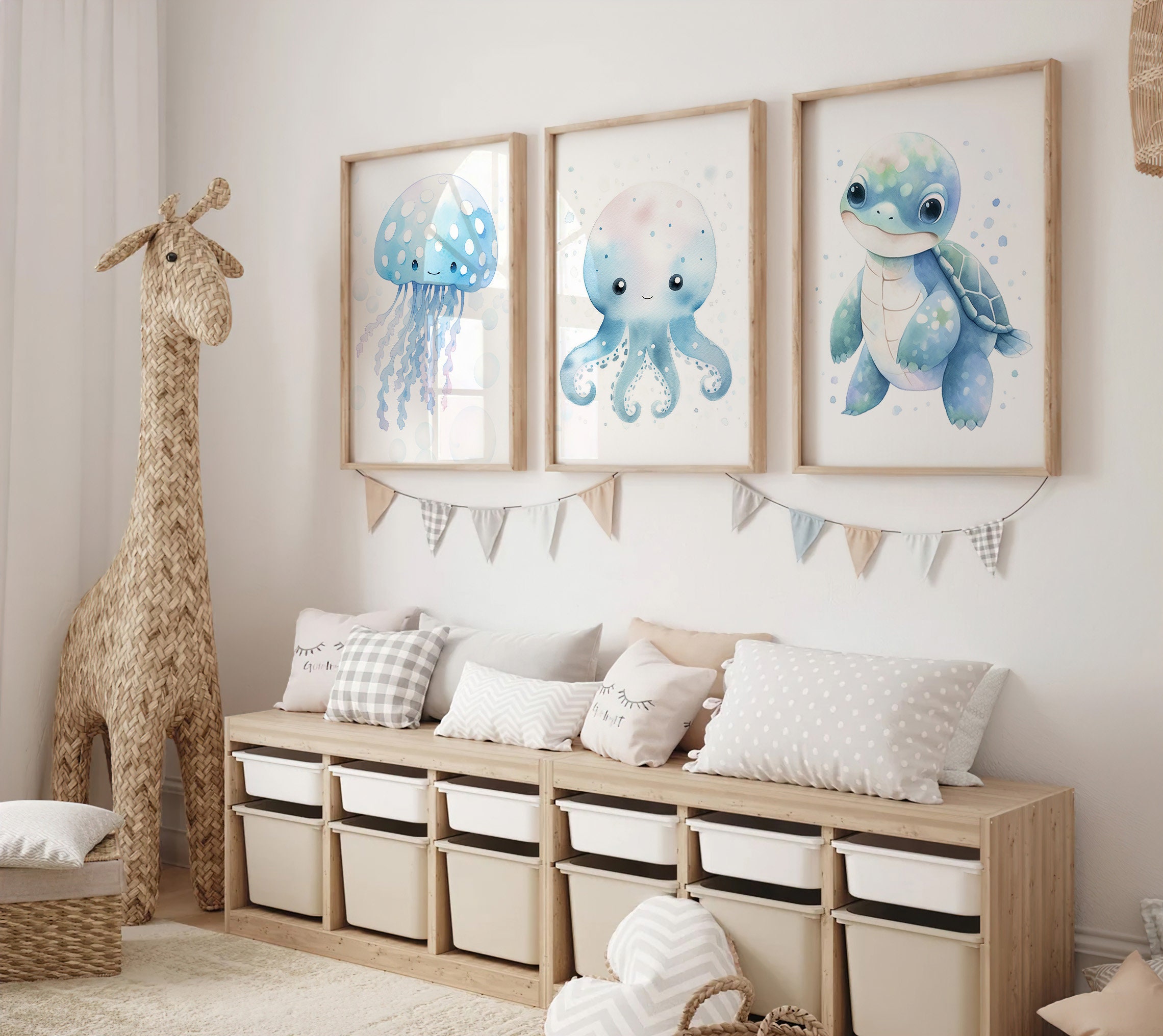 Lakelzdecor Sea Animal Wall Art, Set of 3, Ocean Nursery Decor ...