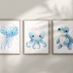 Lakelzdecor Sea Animal Wall Art, Set of 3, Ocean Nursery Decor ...