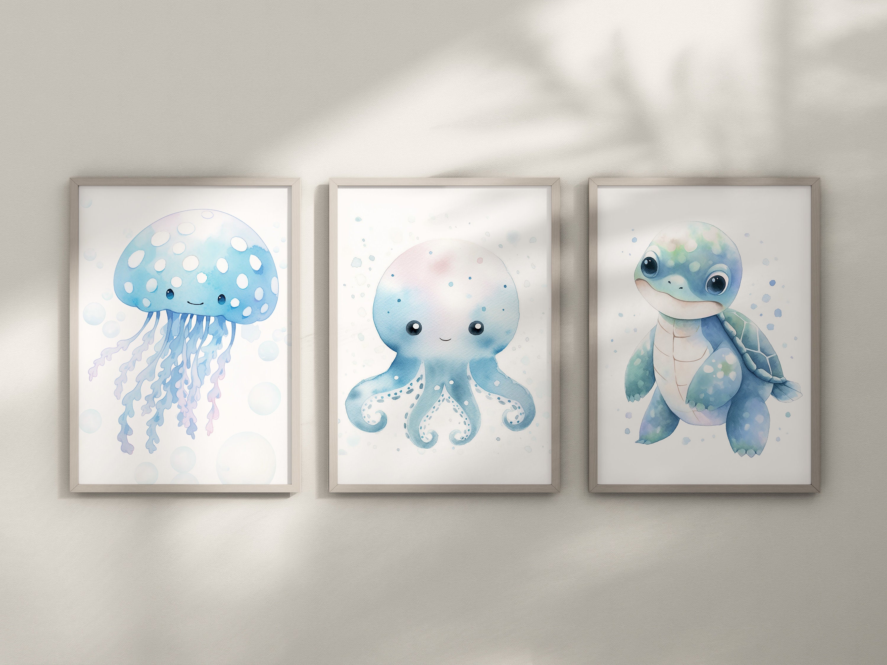 Lakelzdecor Sea Animal Wall Art, Set of 3, Ocean Nursery Decor ...