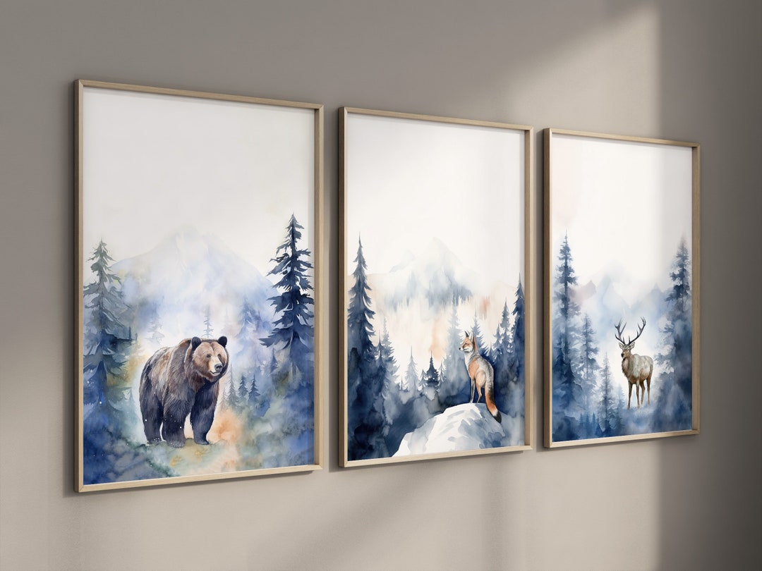 Winter Mountain Nursery Decor Printable, Set of 3, Nursery Wall Art ...