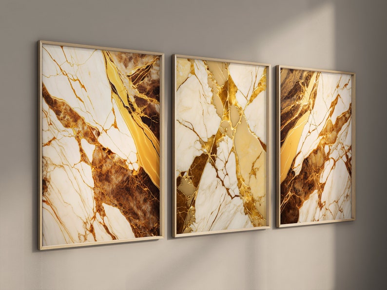 Beige & Gold Wall Printable Marble Wall Print Set of 3 Beige Bedroom Wall Art Beige Wall Decor Beige and Gold Luxury Living Room Decoration image 1