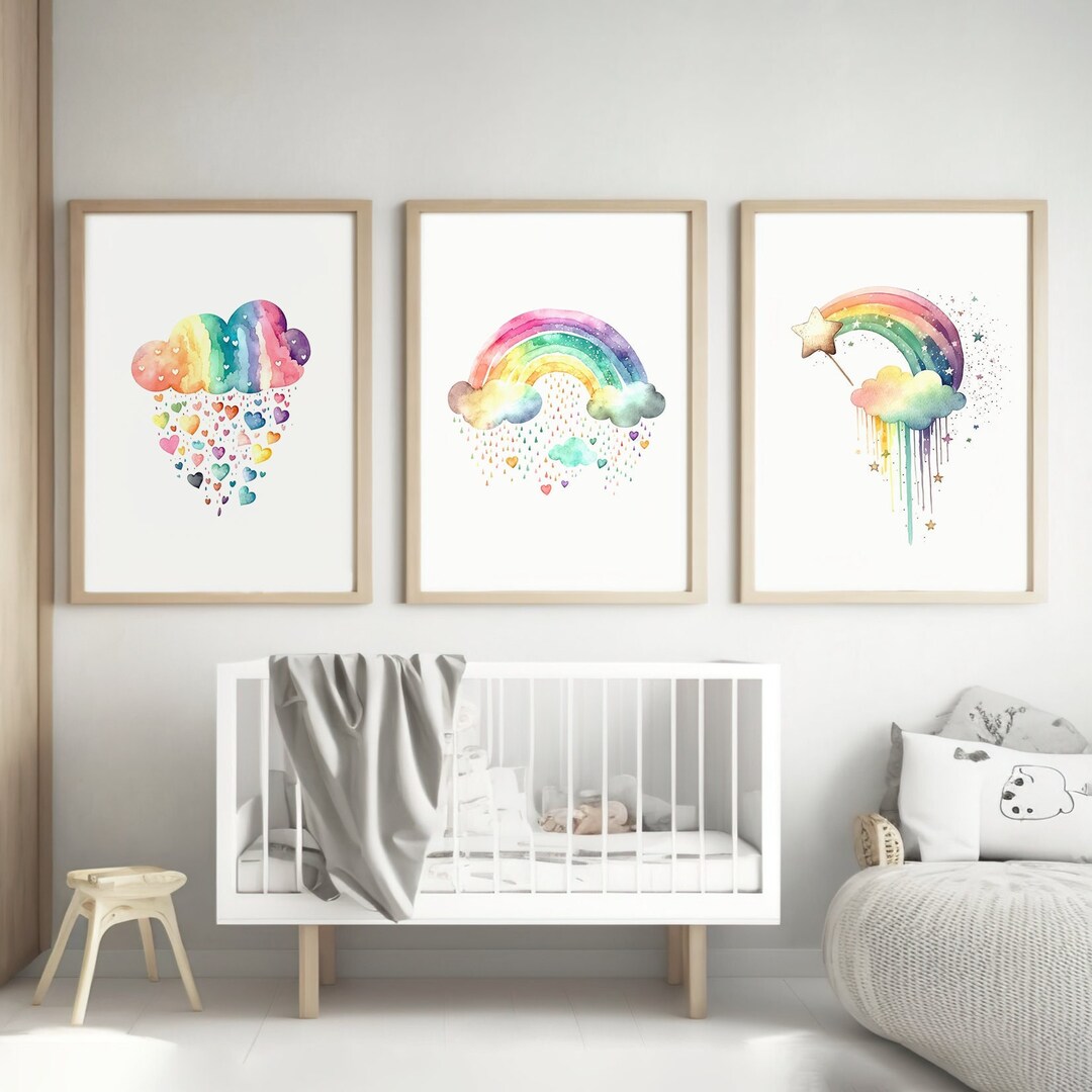 Rainbow Nursery Decor Printable, Set of 3, Girl Nursery Wall Art ...