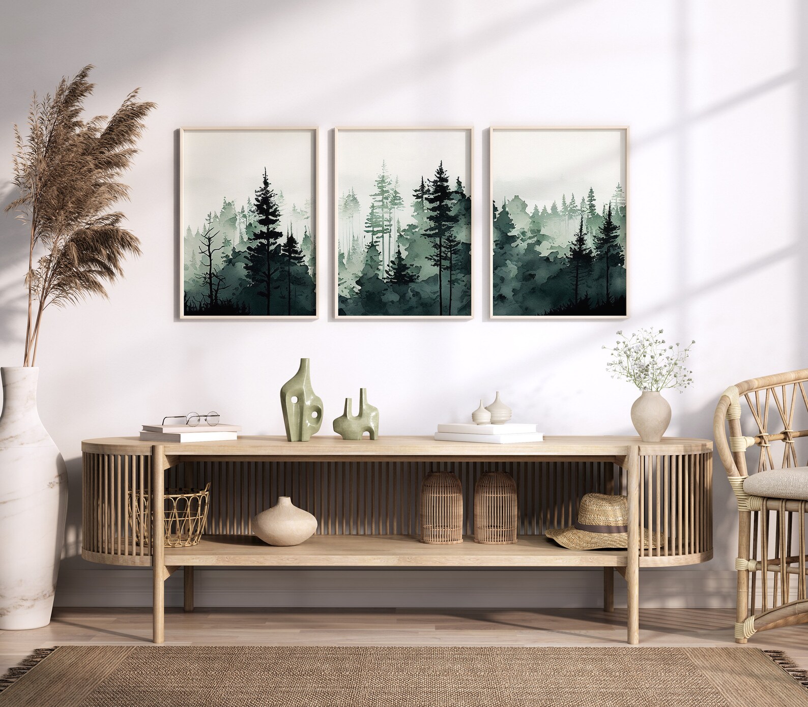 Sage Green Forest Wall Art Abstract Mountain Print Set 3 Etsy