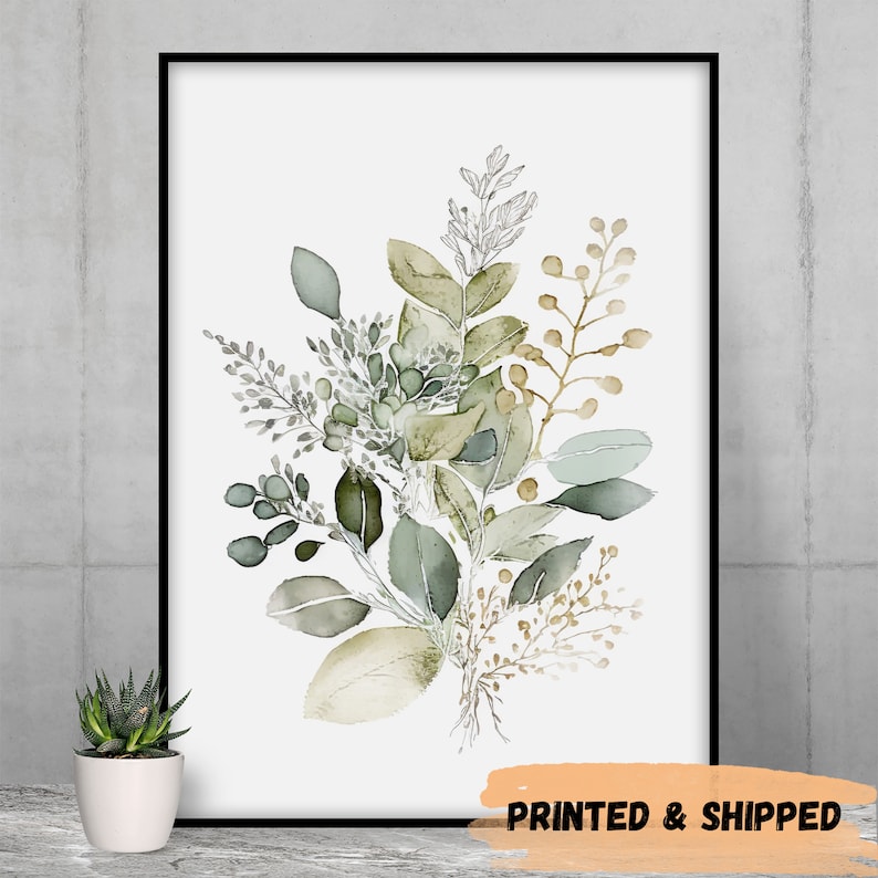 Sage Green Watercolor Botanical Prints Set of 3 Beige Wild - Etsy