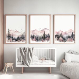 Lakelzdecor Girl Mountain Nursery Decor Printable, Set of 3, Baby Girl ...