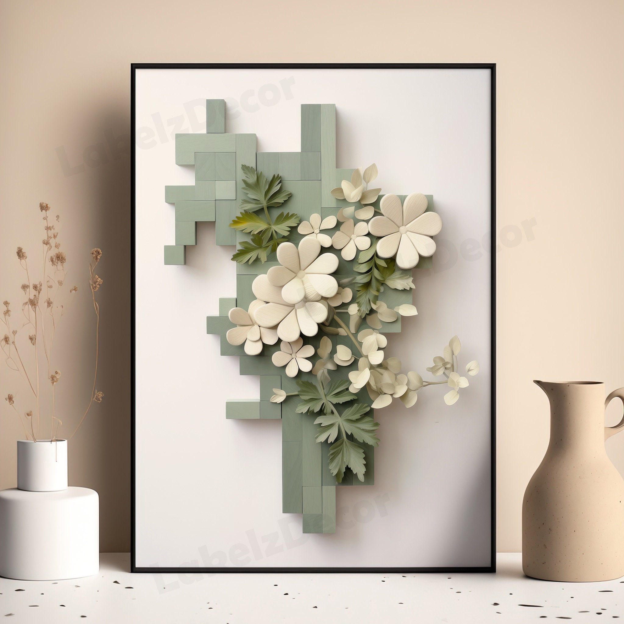Poster Parete Verde Salvia – Set Di 3 Tele Bohémien Con Cornice In Legno – 40,6x61 Cm – Stampe Botaniche Minimaliste - 4