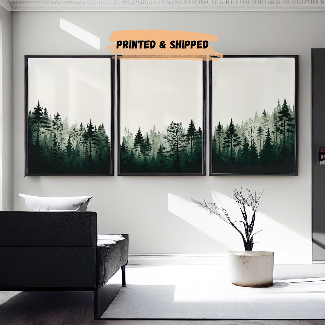 Mountain Nursery Wall Art Prints, Set of 3, Neutral Nursery Art, Tree ...