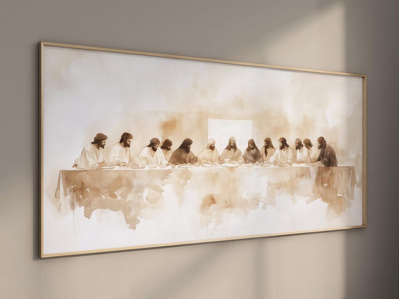 LakelzDecor The Last Supper Minimalist Beige Abstract Print, Da Vinci Shepherd Fine Art, Bible Renaissance Oil Painting, Christian Faith 99