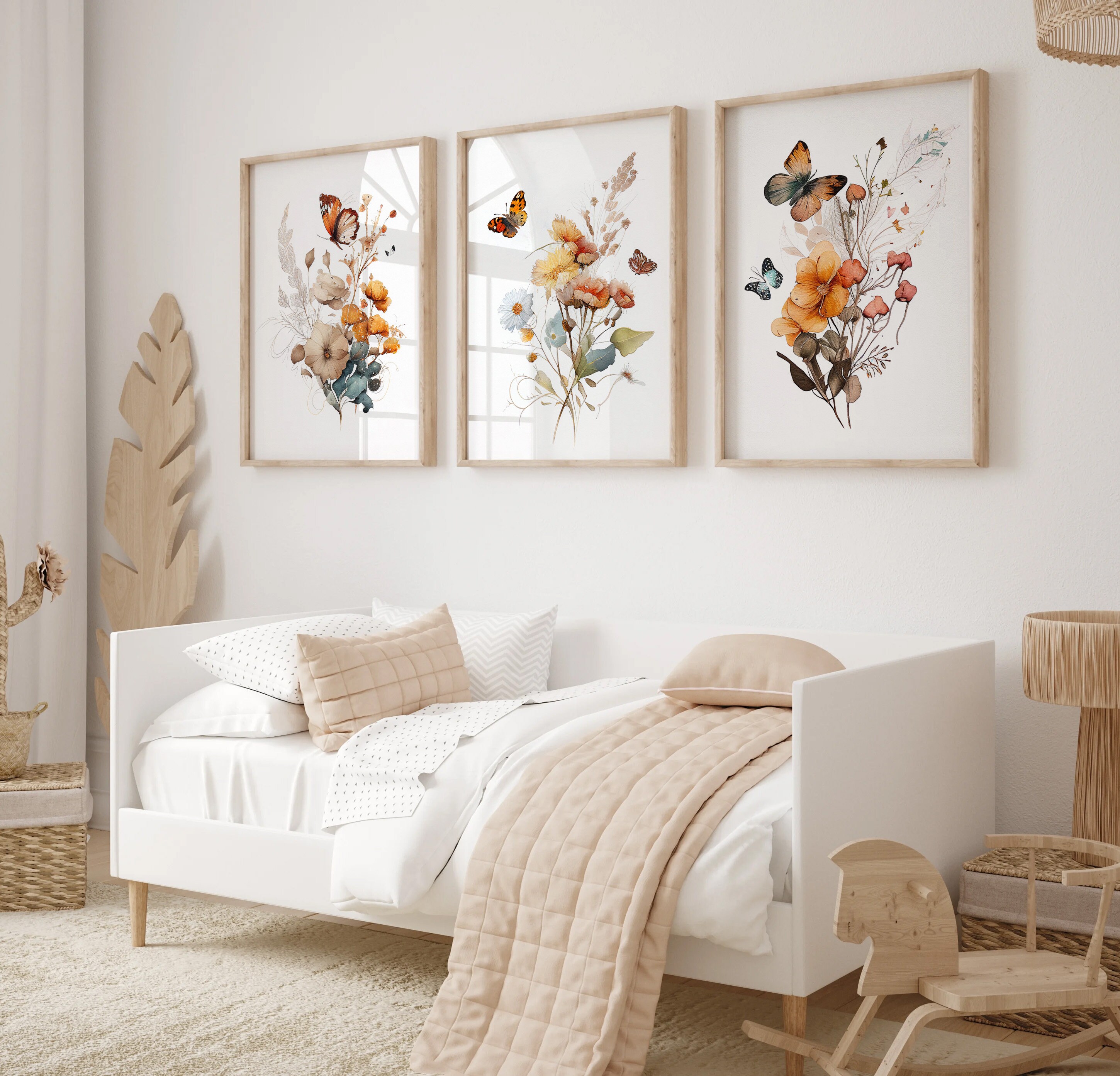 Boho Wildflower Wall Art Printable, Set of 3, Bright Floral Prints ...