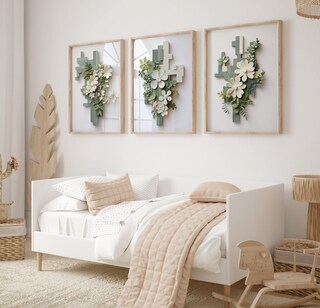 Set 3 Poster Parete Verde Salvia Bohémien 40x60cm | Stampe Botaniche Minimaliste Su Tela, Incorniciate In Legno