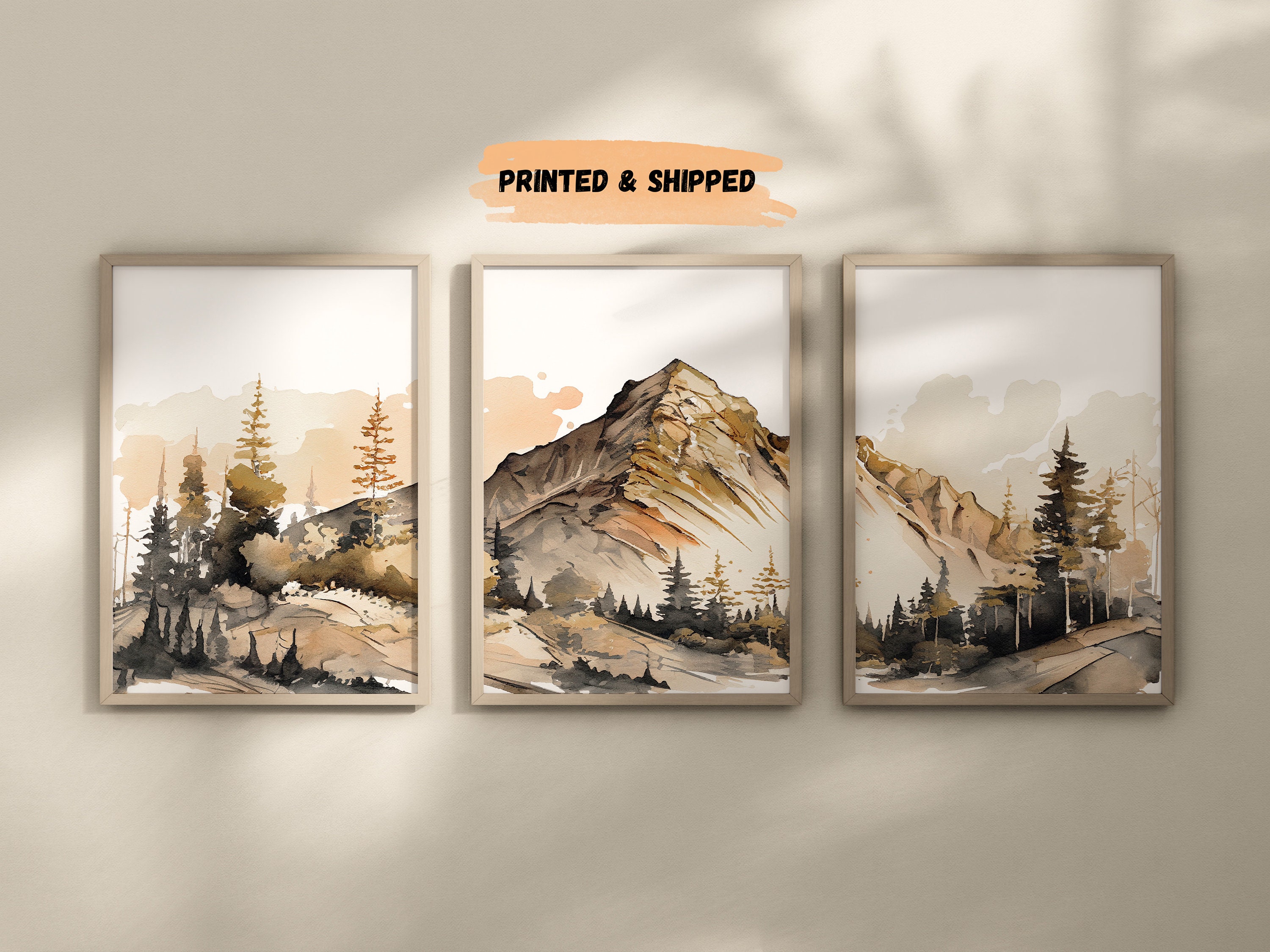 Set Di 3 Stampe Artistiche Su Tela – Paesaggio Acquerello Con Alberi E Foreste – 61x91 Cm Cad. – Moderno, Senza Cornice - 2