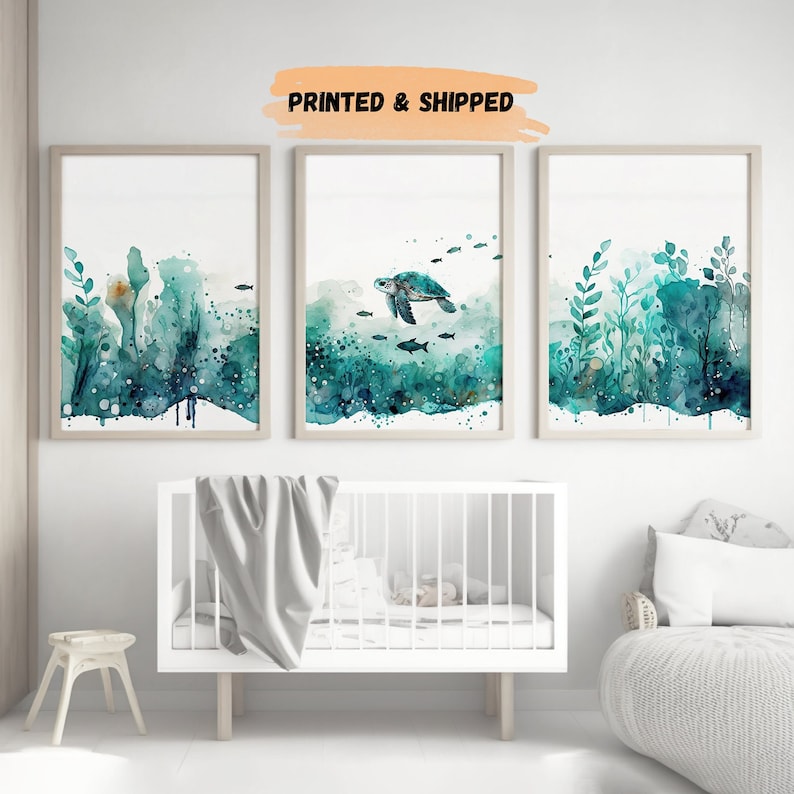 Under the Sea Wall Art Prints Set of 3 Ocean Nursery Decor Nautical ...