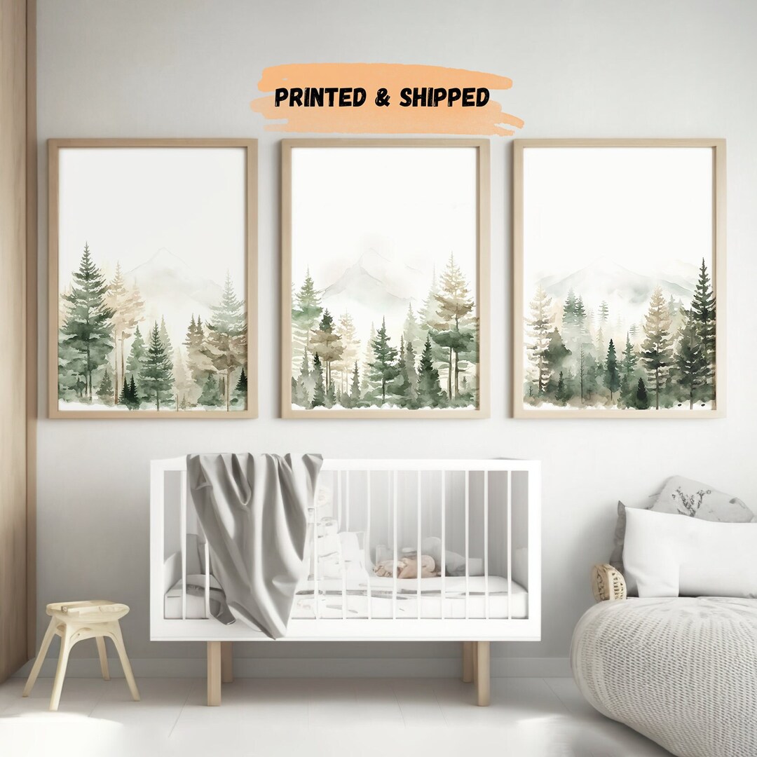 Mountain Nursery Decor Prints Set of 3 Nursery Woodland Wall Art Tree ...