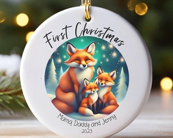 Fox Ornament, Family Fox Christmas Ornament, Cute Fox Gifts, Woodland Animal Ornaments Personalized Fox Ornament First Baby's Christmas Gift