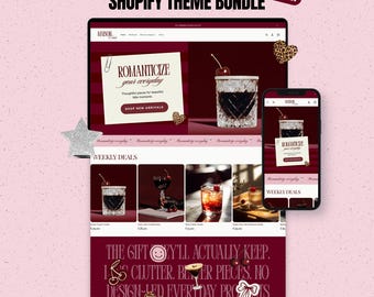 Luxury Shopify Theme, Red Pink Ecommerce Template, Editable Canva Logo Kit