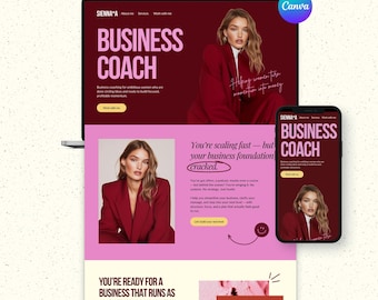 Canva Website Template for Coaches & Course Sellers | Pink Bold Business Webdesign (No Code)