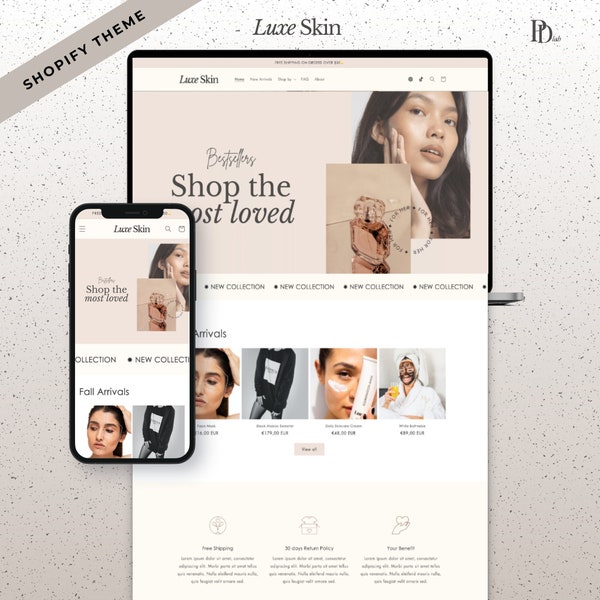 Beauty Shopify Theme Template for Cosmetics Skincare Boutique, Premade Minimalist Elegant Website Design for PMU, Cosmetician, Web Designer