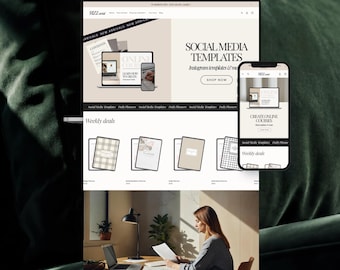 Clean Shopify Theme, Digital Products Boutique Template, Editable Canva Logo Kit
