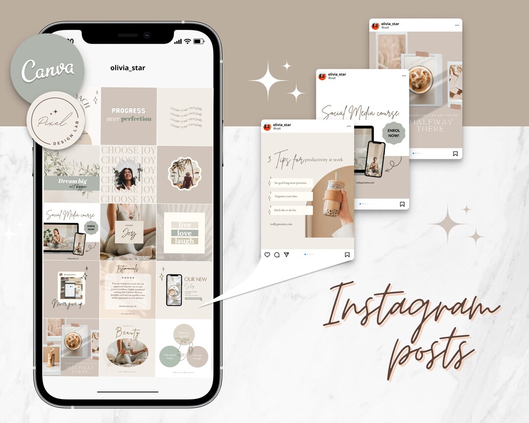 50 Boho Instagram Post Templates Canva Beige Instagram Templates for ...