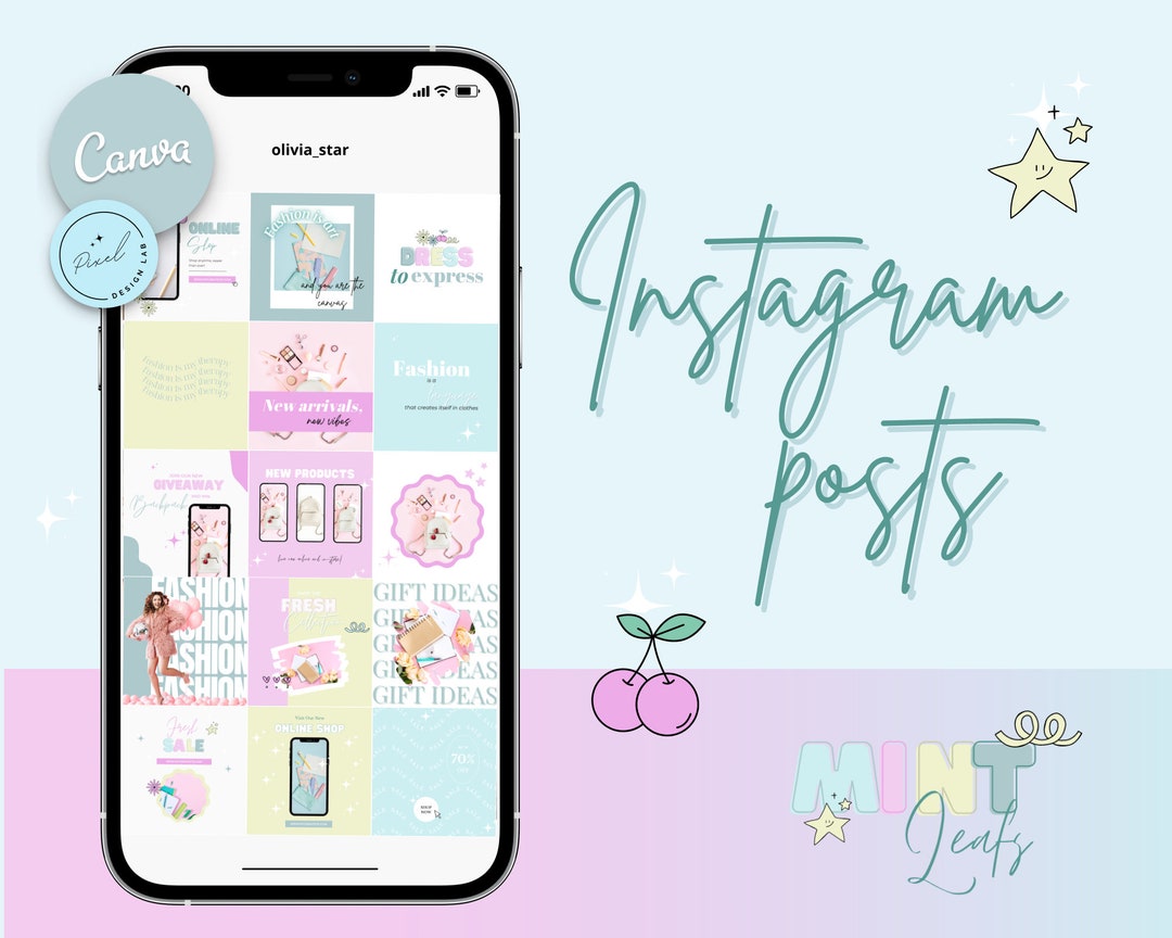 Buy 40 Pastel Instagram Post Templates Canva Colorful Pink Instagram ...