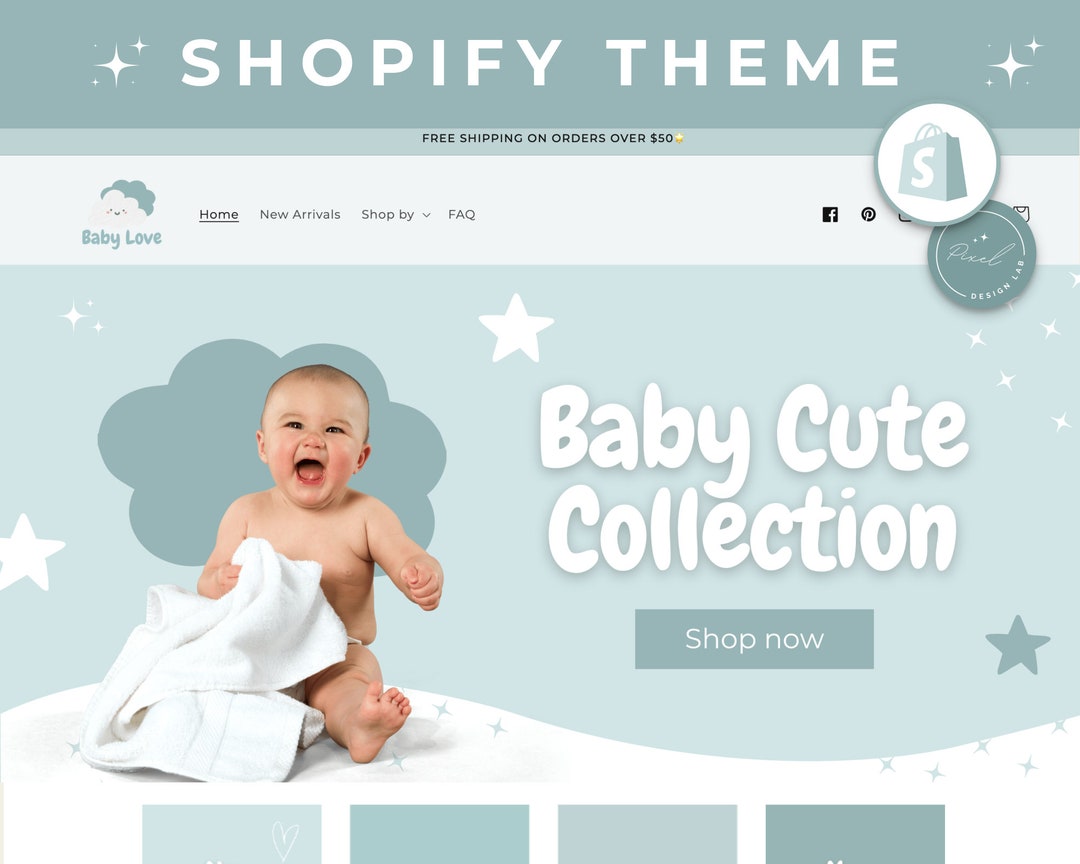 Baby Shopify Theme Template Pastel Website for Kids Baby Boutique Pink ...