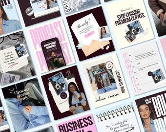 Bold Scrapbook Instagram Templates | Blue Pink Social Media Posts (Canva)