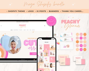 Pastel Shopify Theme Template with Branding Kit Canva Templates, Shopify Banners, Branding Logo Design Rainbow, Pastel Shopify Website