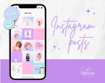 50 Rainbow Pastel Instagram Post Templates Canva - Instagram Templates Ecommerce- Colorful Pink Instagram Templates for Business