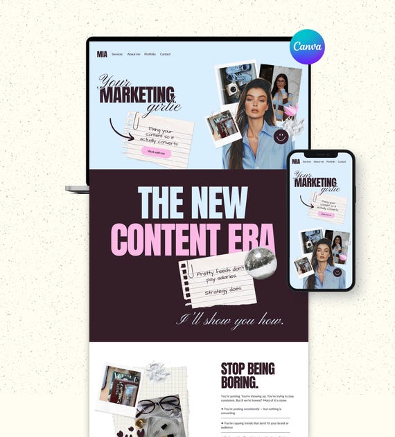 Canva Website Template for SMM UGC Creators | Bold Scrapbook Portfolio Web Design
