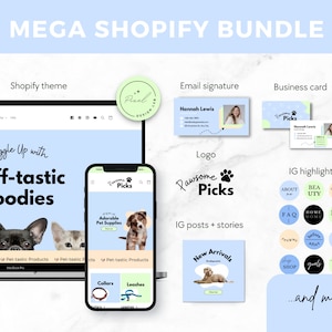 Pets Store Shopify Bundle Website Template with Branding Kit, Pets Supplies Editable Shopify Theme, Dog Accessories Pet themed Web Designs