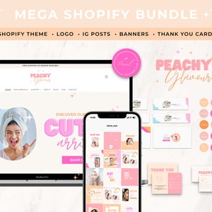 Pastel Shopify Theme Bundle with Branding Kit and Instagram Canva Templates, Retro Website Banners, Logo Design Rainbow, Business Card