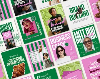 Canva Instagram Templates for Coaches | Bold Pink Green Posts (Digital Download)
