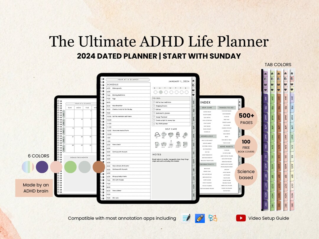 All in One ADHD Digital Planner for Goodnotes, iPad & Android. Adhd ...