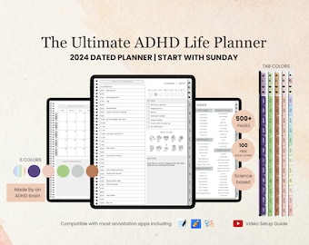 All in One ADHD Digital Planner for Goodnotes, iPad & Android. Adhd Digital Planner, Adult ADHD Daily Planner